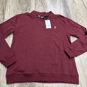 WESC Johnny Collar Pullover Long Sleeve Sweatshirt Tawney Port Mens Large NWT